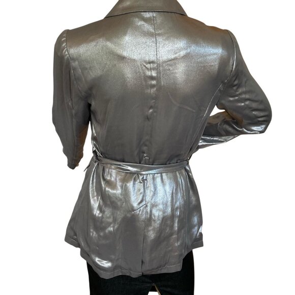 Anthropologie Maeve Slinky Silver Metallic Trench Coat Style Jacket Sz. 0 - Picture 2 of 8